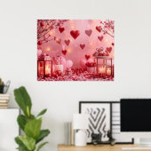 Collection of Pink and Red Hearts on a Modern Wall Poster (Heimbüro)