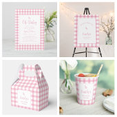 Simple Elegant Baby Pink Gingham Girl Baby Shower Pappteller