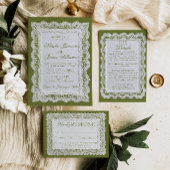 Spitzen-Olivgrün-Altes-Geld-Foto-QR-Code-Hochzeit Einladung