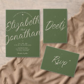 Olivgrüne Retro-Moderne kursive Fotohochzeit Save The Date (Personalisiere diese Kollektion eines unabhängigen Creators.)