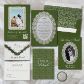 Olivgrüne All-in-One-QR-Code-Spitze Hochzeit Einladung
