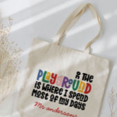 Auf dem Spielplatz Typografie moderne Lehrer Gesch Tragetasche