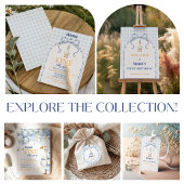 Blaue Gingham-Blumenbogen-Junge-Erstes-Geburtstag Geschenkanhänger