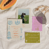 Blue Orange Hand Drawn Whimsical Arched Wedding Einladung