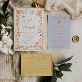 Retro Yellow Orange Hand Written QR Code Wedding RSVP Karte