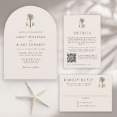Palm Elegant Tropical Monogram Wedding Details Begleitkarte