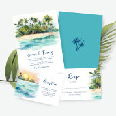 Tropical Beach Palm Tree Wedding Monogram Runder Aufkleber
