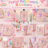 Bunter Regenbogen-Patchwork-Geburtstag 7. Geburtst Pappteller