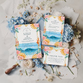 Pastel Seashell Coastal Waters Wedding Einladung