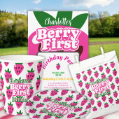 Bright Pink Strawberry Berry First Birthday Einladung