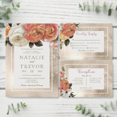 Peach Mimosa Blooms Floral Gold Empfang Begleitkarte (Personalisiere diese Kollektion eines unabhängigen Creators.)