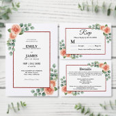 Pfirsich-Rosen-Wasserfarbe-Eukalyptus-Rand Save th The Date (Personalisiere diese Kollektion eines unabhängigen Creators.)