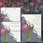 Bird Navy Whimsical Peacock Love Save the Date Einladung