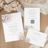 Pastel Pink & Blue Floral Spring Wedding Menu Menükarte