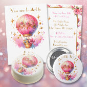 Hübsche Rosa und Gold Hot Air Balloons Babydusche Einladung