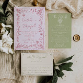 Retro Olive Green Hand Written Drawn Wedding RSVP Karte