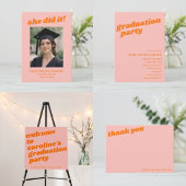 Pink Orange Retro Bold Grad Party Keepsake Hinweiskarte