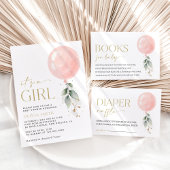 Rosa Ballon, Eukalyptus, Grünpflanzen, Babydusche All In One Einladung