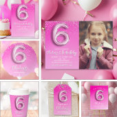 Birthday Girl 6th - with Pink Ballon Number Pappteller