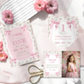 Eleganter rosa Bow Coquette 1. Geburtstag Serviette