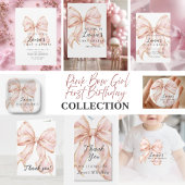 Pink Bow Girl First Birthday Party  Serviette