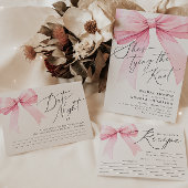Rosa Coquette Bow Datum Nacht Brautparty Begleitkarte