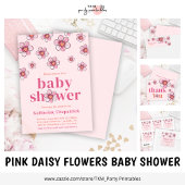 Pink Daisy Flower Girls Baby Shower Pappteller