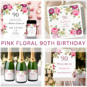 Pink Floral 90. Geburtstag Serviette