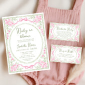 Floral Baby Shower Pink and Green  Einladung