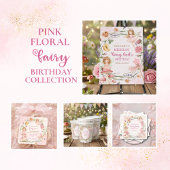 Pink Floral Magical Fairy First Birthday Photo  Einladung