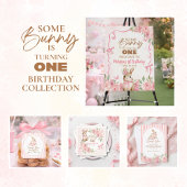 Rosa Blumen Einige Häschen Erster Geburtstag Foto Einladung