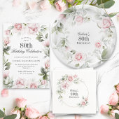 Feminine Pink Floral 80th Birthday Party Serviette