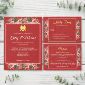 Rosa Blume im Hintergrund Doppelglückssymbol Geschenkschachtel (Personalisiere diese Kollektion eines unabhängigen Creators.)