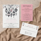 Rosa Blume und Laternen QR Code Hochzeit Einladung (Personalisiere diese Kollektion eines unabhängigen Creators.)