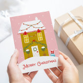 Frohe Weihnachten Pink Gingerbread House Card