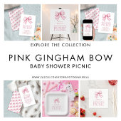 Pink Gingham Bow Baby Shower Picnic Einladung