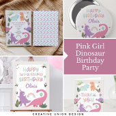 Pink Girl Dinosaur Geburtstagsparty Einladung