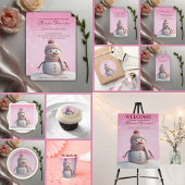 Pink Glitzer Winter Snowman Babydusche Dankeskarte