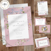Pink Wildflower Garden Elegant Wedding RSVP Karte
