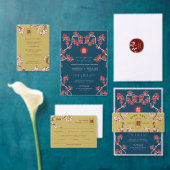 Roter Pfirsich/Pflaumenblüten Doppelglückliche Hoc Menükarte (Personalisiere diese Kollektion eines unabhängigen Creators.)