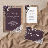 Elegante Pum Lila Rustikale Hochzeit aus Holz All In One Einladung (Personalisiere diese Kollektion eines unabhängigen Creators.)