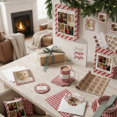 Modern Minimal Stripe family Photo red Christmas Fleecedecke