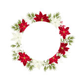 Poinsettia Blume and Pine Round Vielen Dank Runder Aufkleber