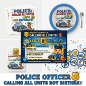 Police Dog Calling All Units Boy Birthday Runder Aufkleber