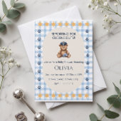 Polizei-Teddybär-Gingham-Baby-Party Poster
