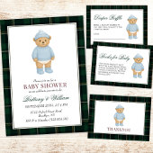 Classic Preppy Bear Designer Plaid Baby Shower Serviette