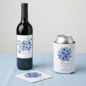 Blue Floral Wedding RSVP QR Code response Card Begleitkarte