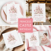 Pink Princess Castle Girl's Birthday Party Photo Dankeskarte