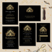 Quinceañera Calligraphy Gold Princess Tiara Crown Save The Date