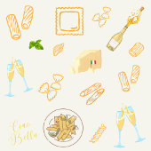 Prosecco- und Pasta-Geburtstag Button